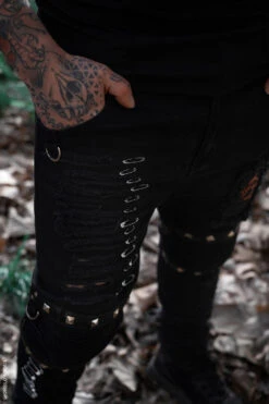 Annihilate Safety Pin Studded Pants -Vampirefreaks Sale Store mens d ring goth jeans