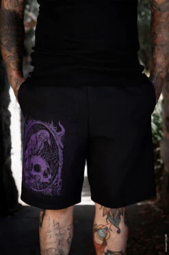 Death Raven Sweat Shorts [Unisex] -Vampirefreaks Sale Store mens emo long shorts