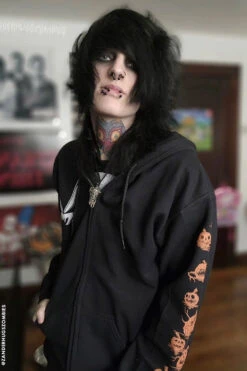 Possessed Pumpkin Patch Hoodie W/ Pumpkin Sleeves -Vampirefreaks Sale Store mens emo pullover jacket