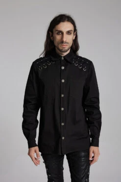 Studded Long Sleeve Skull Button Up Shirt -Vampirefreaks Sale Store mens long sleeve button down emo shirt