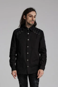 Studded Long Sleeve Skull Button Up Shirt -Vampirefreaks Sale Store mens long sleeve button down grunge shirt