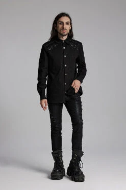 Studded Long Sleeve Skull Button Up Shirt -Vampirefreaks Sale Store mens long sleeve button down punk shirt