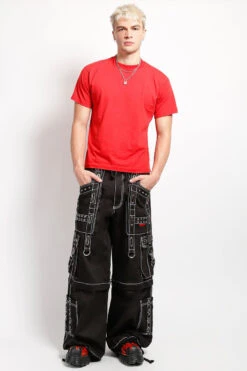 Tripp NYC Interlace Pants With White Stitch [BLACK/SILVER] -Vampirefreaks Sale Store mens plus size metalhead pants