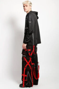 Tripp NYC X-Strap Zip Off Pants [BLACK/RED] -Vampirefreaks Sale Store mens scene pants
