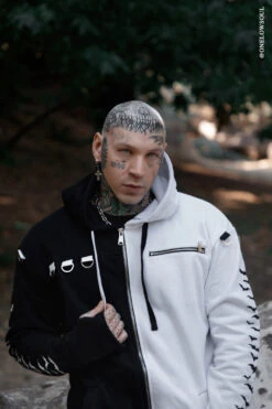 Split Mage Hoodie [Black/White] -Vampirefreaks Sale Store mens skater gothic clothing