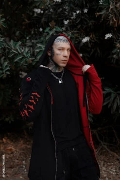 Split Mage Hoodie [Black/Red] -Vampirefreaks Sale Store mens spooky clothes