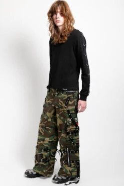 Tripp NYC Skull Denim Skull Stud Pants [Camouflage] -Vampirefreaks Sale Store military goth clothes