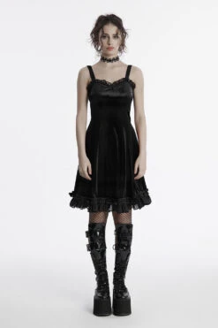 Midnight Spell Velvet Slip Dress [Black] -Vampirefreaks Sale Store mini black dress