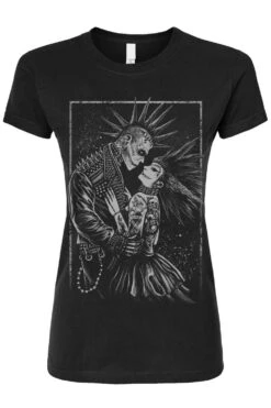 Monster Love: Frankenstein & Bride T-shirt [Graveyard Gray] -Vampirefreaks Sale Store monster love fronkenstein bride womens tshirt