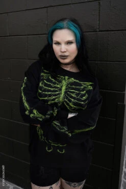 Zombie Rot Skeleton Sweatshirt [Monster Green] -Vampirefreaks Sale Store neon green skeleton sweatshirt