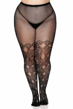 LEG AVENUE Tattooed Scallops Fishnet Stockings [PLUS SIZE] -Vampirefreaks Sale Store netted tights plus size