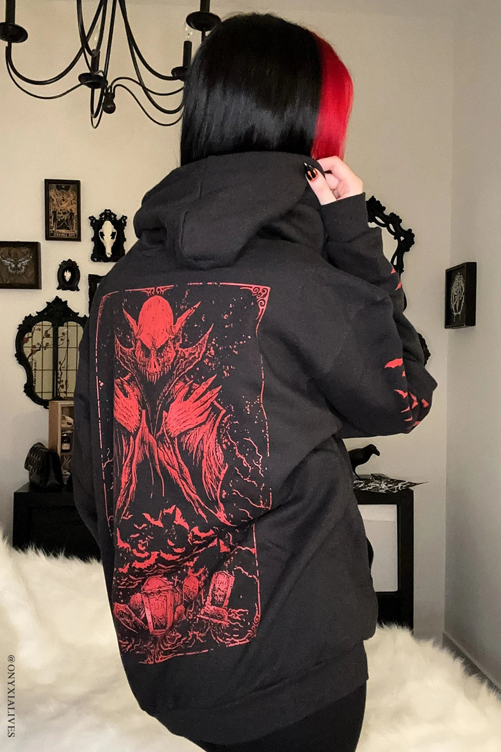 Nosferatu Hoodie W/ Red Bat Sleeves 2 Nosferatu Hoodie W/ Red Bat Sleeves - Image 2