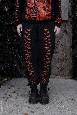 Bat Joggers [PUMPKIN ORANGE] [UNISEX] -Vampirefreaks Sale Store orange and black halloween joggers