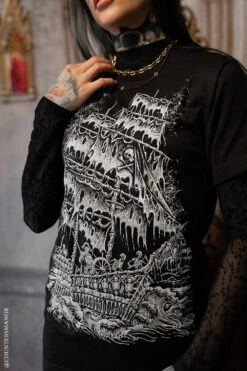 Skeleton Crew Pirate Ship T-shirt -Vampirefreaks Sale Store pirate goth clothes