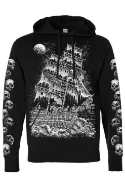 Skeleton Crew Pirate Ship Hoodie -Vampirefreaks Sale Store pirateship pullover hoodie catacomb sleeves