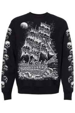 Skeleton Crew Pirate Ship Sweatshirt -Vampirefreaks Sale Store pirateship sweatshirt catacomb sleeves