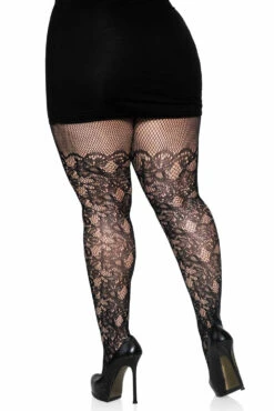 LEG AVENUE Tattooed Scallops Fishnet Stockings [PLUS SIZE] -Vampirefreaks Sale Store plus size flower tights