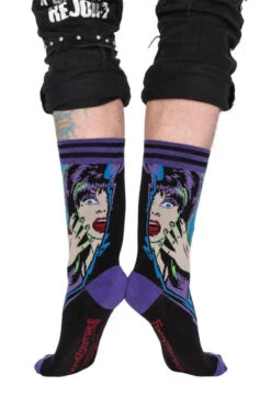 Elvira Unpleasant Dreemz Crew Socks -Vampirefreaks Sale Store psychobilly socks