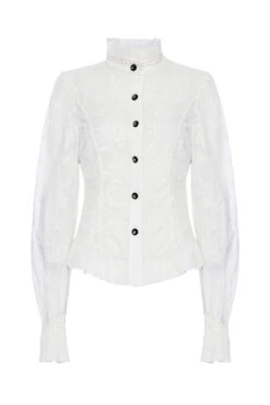 Victorian Tea Ruffled Top [Milk White] -Vampirefreaks Sale Store puff white blouse