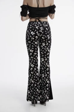 Skull And Crossbones Velvet Flares [Black/White] -Vampirefreaks Sale Store punk flares