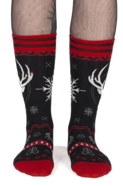 Beelzebuck Ugly Xmas Sweater Crew Socks -Vampirefreaks Sale Store punk goth christmas socks