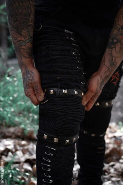 Annihilate Safety Pin Studded Pants -Vampirefreaks Sale Store pyramid stud jeans