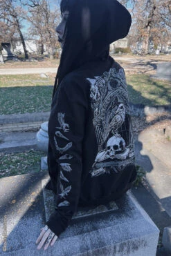 Quoth The Raven Hoodie [GRAY] -Vampirefreaks Sale Store raven jacket