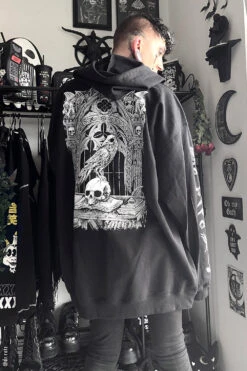 Quoth The Raven Hoodie [GRAY] -Vampirefreaks Sale Store raven mens hoodie