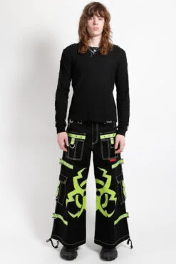 Tripp NYC Mega Biohazard Pants [Black/Lime BIO] -Vampirefreaks Sale Store raver goth clothing