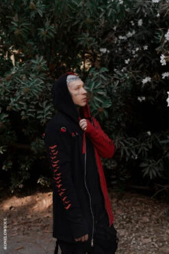 Split Mage Hoodie [Black/Red] -Vampirefreaks Sale Store red and black goth clothes