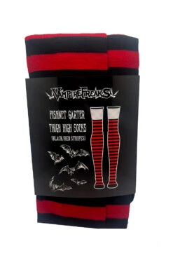 Fishnet Garter Thigh High Socks [Black/Red] -Vampirefreaks Sale Store red black striped socks
