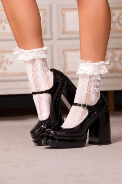 LEG AVENUE Mini Bow Ruffled Lace Fishnet Socks [Multiple Colors] -Vampirefreaks Sale Store ribbon ankle socks