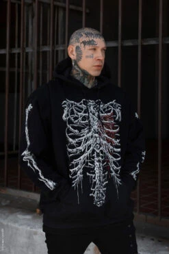 Bleeding Heart Skeleton Hoodie -Vampirefreaks Sale Store ribcage hoodie jacket
