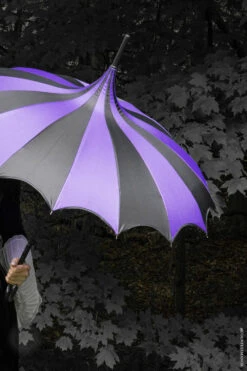Batwing Pagoda Umbrella [BLACK/DARK PURPLE] -Vampirefreaks Sale Store rockabilly umbrella