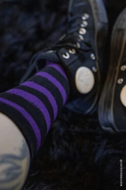 Creepy Crew Socks [Purple/Black Stripes] -Vampirefreaks Sale Store rocker socks