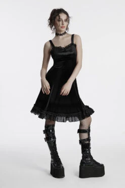 Midnight Spell Velvet Slip Dress [Black] -Vampirefreaks Sale Store rose dress black