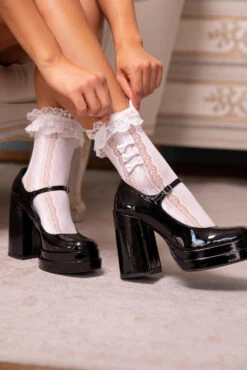 LEG AVENUE Mini Bow Ruffled Lace Fishnet Socks [Multiple Colors]