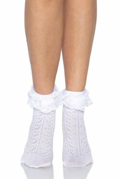LEG AVENUE Apparition Heart Lace Socks [White] -Vampirefreaks Sale Store ruffled socks womens