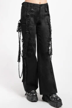 Tripp NYC Midnight Dark Street Chain Pants [BLACK/BLACK] -Vampirefreaks Sale Store ruffled streetwear pants