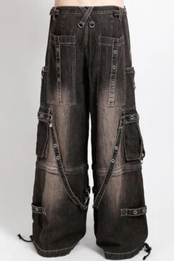Tripp NYC Denim Strap Pants [Black Dirty Wash] -Vampirefreaks Sale Store rustic pants