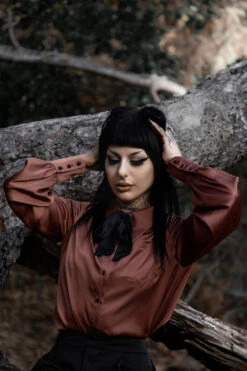 Clairvoyance Button Down Shirt -Vampirefreaks Sale Store satin gothic button up shirt