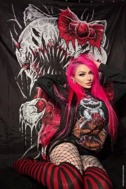 Fishnet Garter Thigh High Socks [Black/Red] -Vampirefreaks Sale Store scene girl stockings