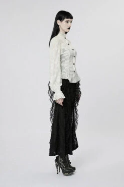 Victorian Tea Ruffled Top [Milk White] -Vampirefreaks Sale Store sheer shirt
