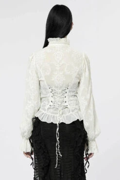 Victorian Tea Ruffled Top [Milk White] -Vampirefreaks Sale Store sheer shirts
