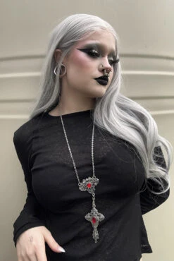 Cross My Heart Reversible Rosary Necklace -Vampirefreaks Sale Store silver heart necklace