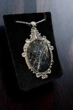 Real Spiderweb Large Filigree Cabochon Necklace [Silver] -Vampirefreaks Sale Store silver spiderweb necklace