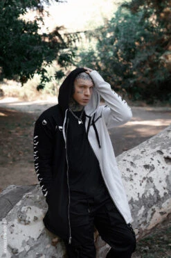 Split Mage Hoodie [Black/White] -Vampirefreaks Sale Store skater goth clothing