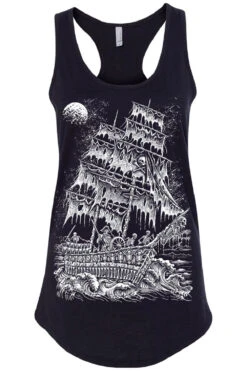 Skeleton Crew Pirate Ship T-shirt -Vampirefreaks Sale Store skeleton ghost pirateship womens racerback tanktop
