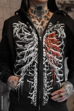 Bleeding Heart Skeleton Hoodie -Vampirefreaks Sale Store skeleton goth hoodie