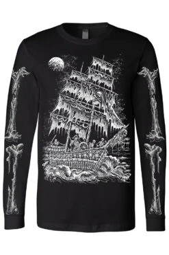 Skeleton Crew Pirate Ship T-shirt -Vampirefreaks Sale Store skeleton pirate ship longsleeve tshirt with sleeves